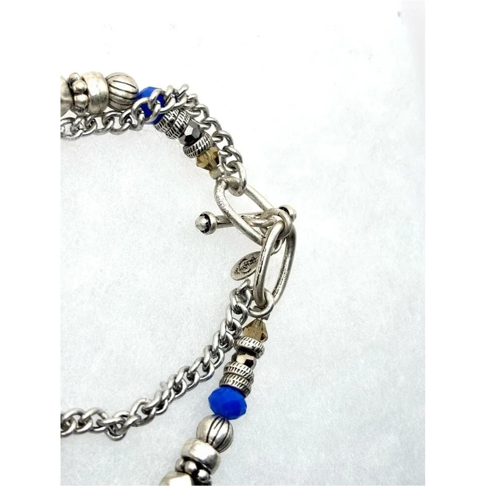 Premier Designs Multi-Strand Silver Necklace with Yellow, Blue & Red Beads